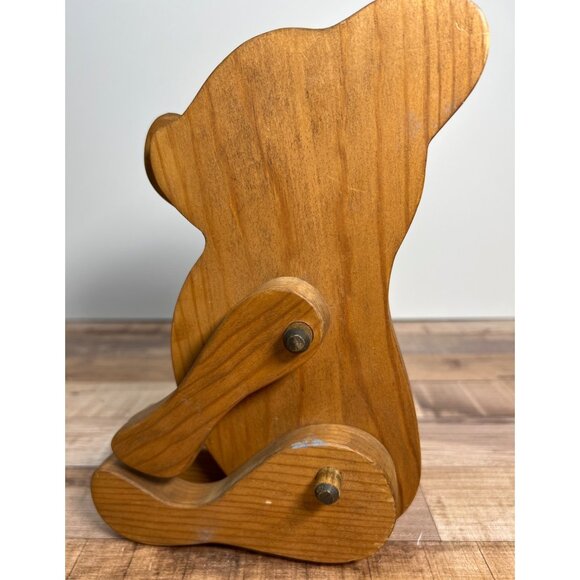 Vintage Wooden Bear Bookends With Movable Arms Handcrafted Rustic Decor Solid Wo - Picture 3 of 3